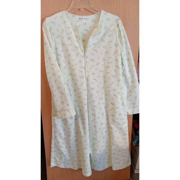 Miss Elaine Other - Miss Elaine Small Robe /Nightgown Pale Green Pink Red Roses Full Zip Calf Length